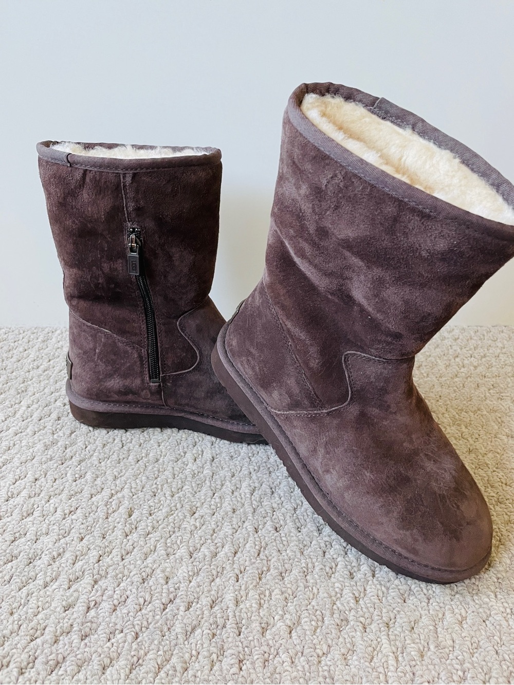 UGG Brown Suede Shearling-Lined Mid-Calf Boots